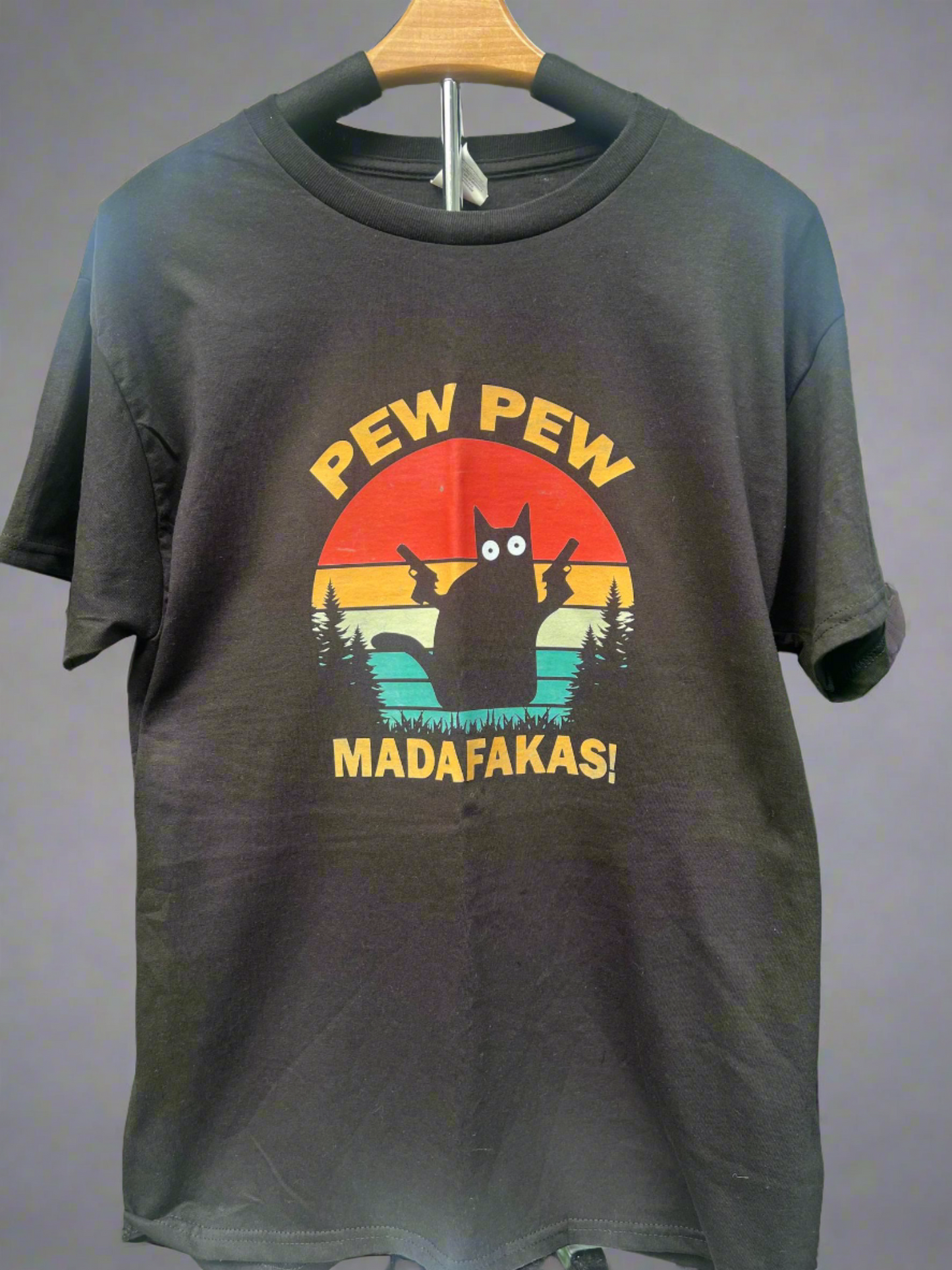 Cat Lover's Fashion - Pew Pew Madafakas - Funny Trending Black T-Shirt