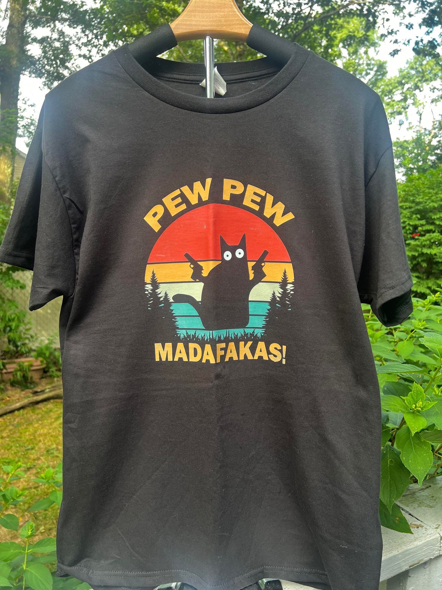 Cat Lover's Fashion - Pew Pew Madafakas - Funny Trending Black T-Shirt