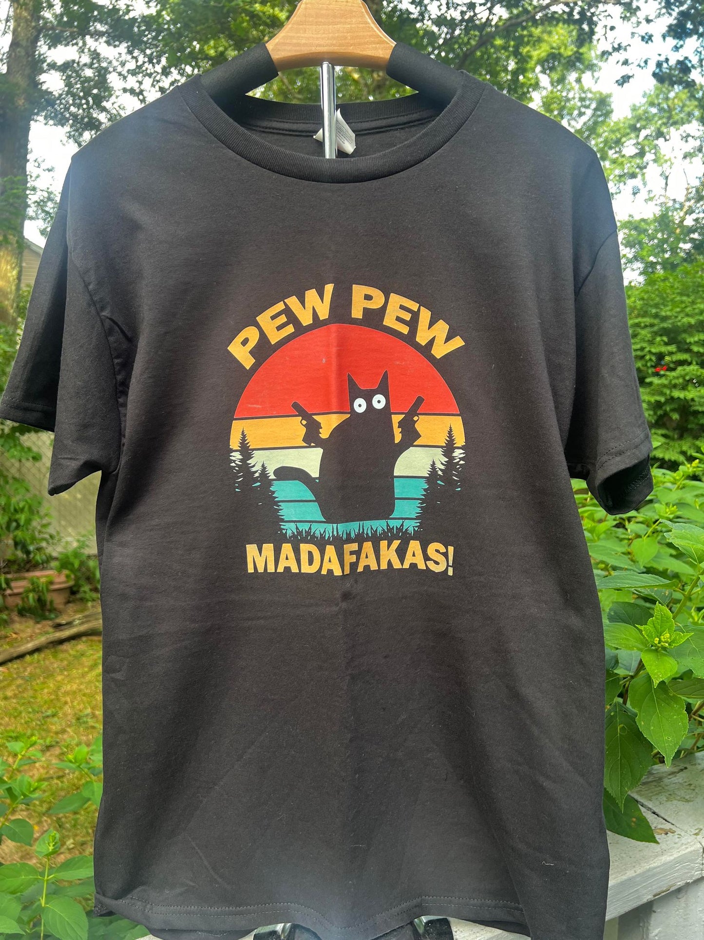 Cat Lover's Fashion - Pew Pew Madafakas - Funny Trending Black T-Shirt