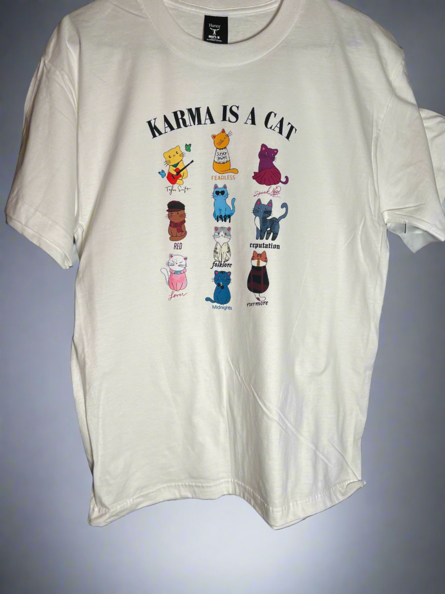 Karma is a Cat - Taylor Swift Song Lyric Comfortable White Tshirt