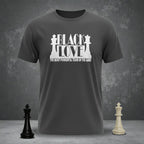 Black t-shirt with 'Black Love' graphic and chess pieces on a gray background