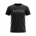 Floral “MAMA” Embroidered T-Shirt – Custom Mom Shirt | Black, Pink & Purple Graphic Tee
