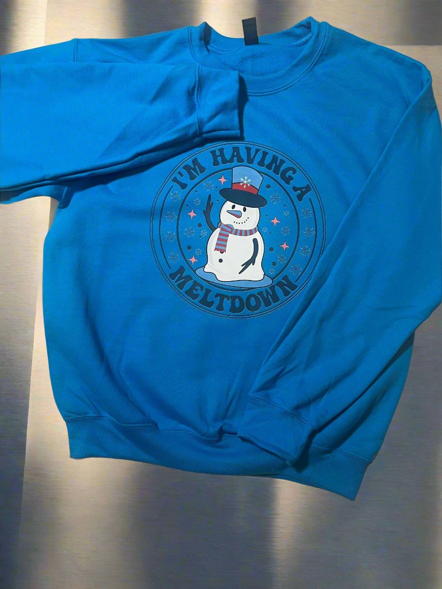 Funny winter sweatshirt featuring snowman design and humorous slogan