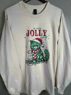 Grumpy cat holiday long sleeve tee with Santa hat and Christmas lights