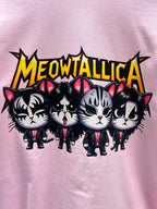 Close-up of Meowtallica cat parody graphic featuring cats with band makeup.