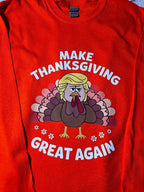 Funny holiday shirt featuring a parody turkey graphic with bold white lettering.