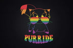Black background of Cat Purride embroidered pride shirt LGBTQ+ support tee.