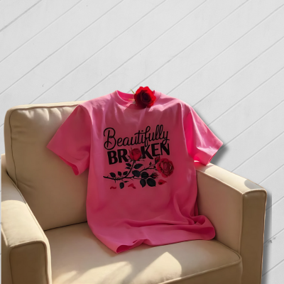Beautifully Broken Pink Tee – Bloom with Strength