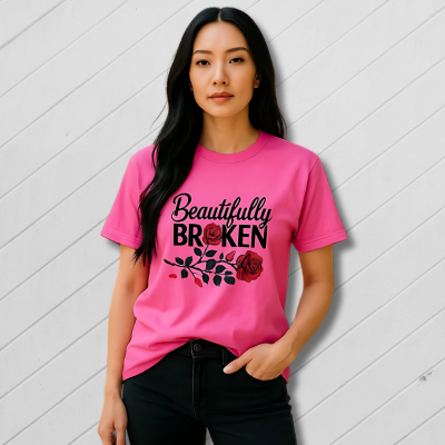 Beautifully Broken Pink Tee – Bloom with Strength