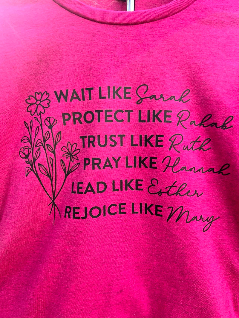 Close up of focal point of Woman of the Bible tshirt.