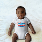 funny-freedom-f-word-onsie	Baby model wearing a  humorous Independence Day shirt featuring fireworks and the quote “Freedom Is My Second Favorite F-Word