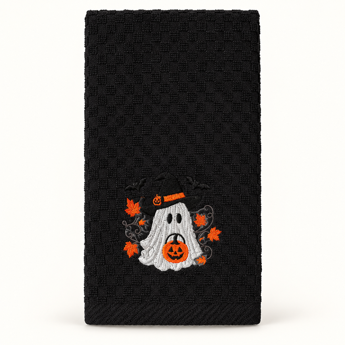 Black embroidered Halloween ghost kitchen towel