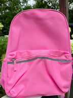 Pink backpack customized with embroidered name