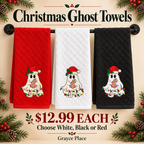 Christmas ghost embroidered hand towels in red white and black - $12.99 each