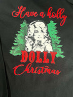 close up of a country music inspired holiday shirt – Have a Dolly Christmas design