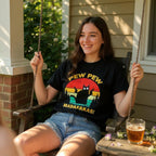 Model wearing streetwear outfit styled with Pew Pew Madafakas funny black cat t-shirt.