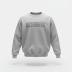 Gray sweatshirt with 'SKYHAWKS' text on a white background