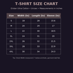 T-shirt size chart for Gildan Ultra Cotton Unisex shirts with measurements in inches.