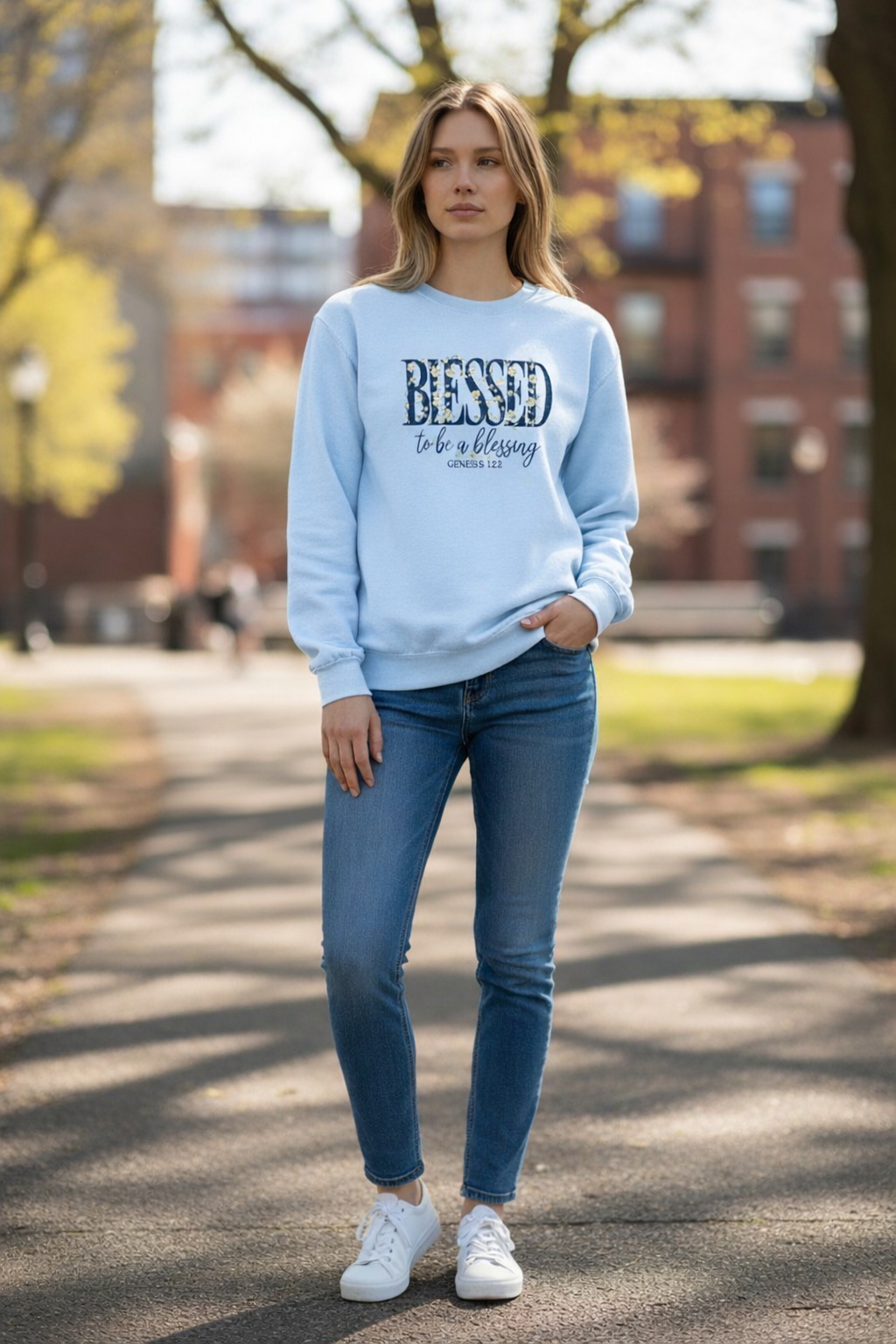 Blessed to Be a Blessing Embroidered Crewneck Sweatshirt – Faith-Based Floral Christian Apparel
