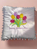 mothers day embroidery pillow with a pink back drop