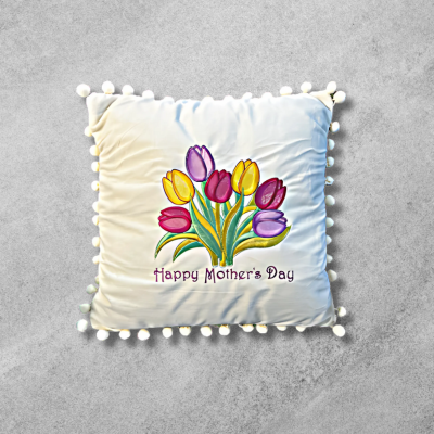 mothers day embroidery pillow with a pink back drop