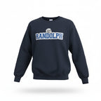 Navy blue sweatshirt with 'Randolph' text on a white background