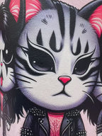 Video of a Pink Meowtallica retro cat parody t-shirt hanging outdoors.