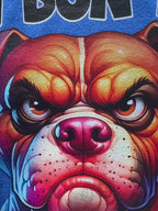 Video of Blue funny dog t-shirt with grumpy dog graphic and text "I Don’t Give a Woof" 