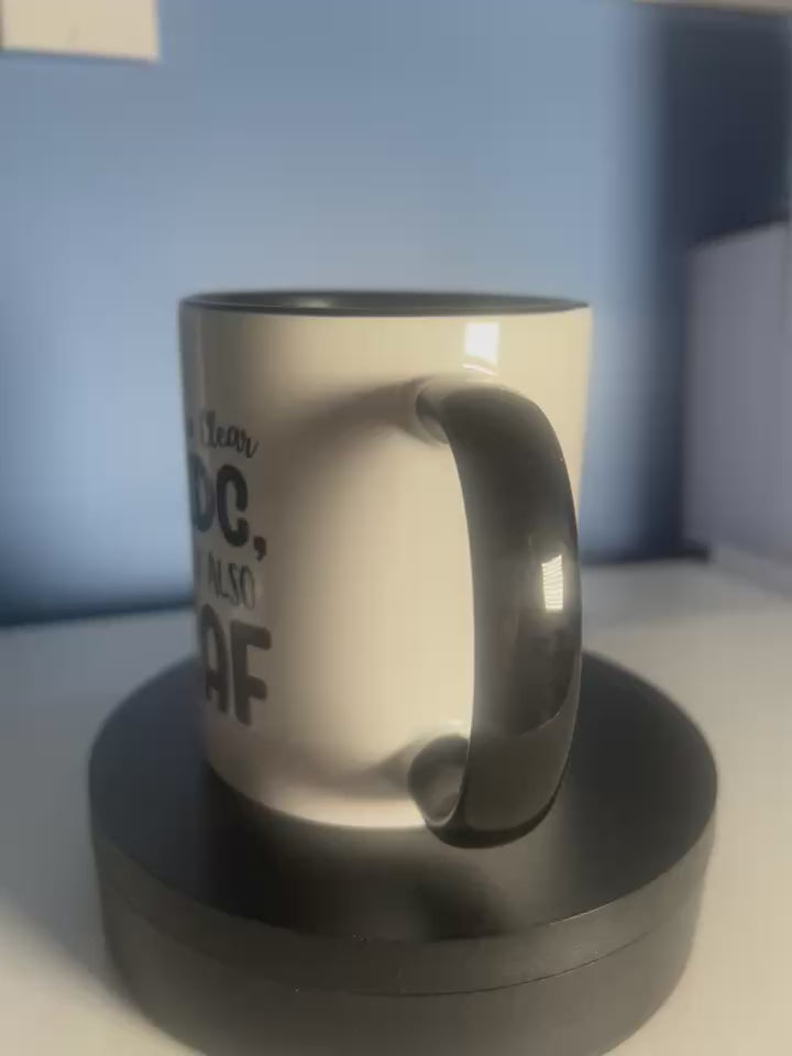 White Ceramic Mug with black writing