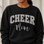 Black CHEER Mom sweatshirt with silver glitter HTV and gray embroidery