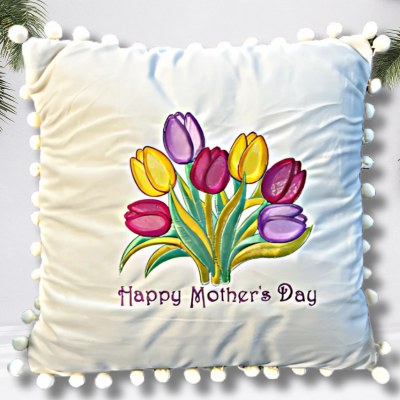 mothers day embroidery pillow with a pink back drop